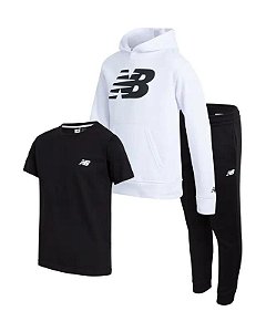 CONJ 3 PÇS MENINO NEW BALANCE MOLETOM BRANCO COM CALÇA E CAMISETA