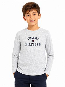 CAMISETA MENINO TOMMY HILFIGER CINZA LOGO MANGA LONGA