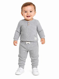 CONJ 2 PÇS MENINO CARTERS CINZA VELUDO BOTÕES