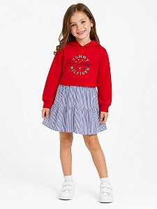 VESTIDO TOMMY HILFIGER VERMELHO COM SAIA AZUL LISTRAS