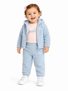 CONJ 3 PÇS MENINA PUMA AZUL SHERPA QUENTINHO COM CAMISETA
