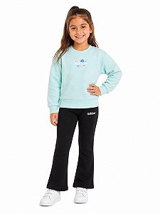 CONJ 2 PÇS MENINA ADIDAS MOLETINHO VERDE LEGGING FLARE CANELADA CHUMBO