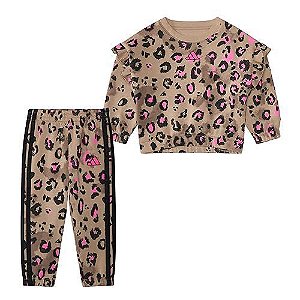 CONJ 2 PÇS MENINA ADIDAS MOLETOM E CALÇA LEOPARDO PINK
