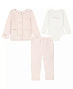 CONJ 3 PÇS MENINA CALVIN KLEIN CARDIGAN ROSA CALÇA E BODY