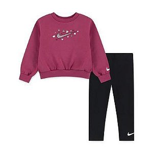 CONJ 2 PÇS MENINA NIKE MOLETOM BORDÔ LEGGING PRETA