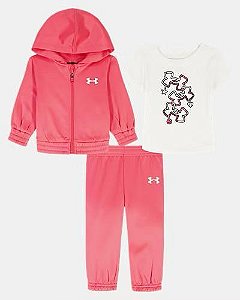 CONJ 3 PÇS MENINA UNDER ARMOUR PINK DRY FIT JAQUETA E CALÇA
