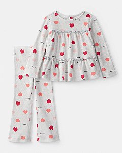 CONJ 2 PÇS MENINA CARTERS CAMISETA BABADO E CALÇA CANELADO LOVE