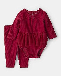CONJ 2 PÇS MENINA CARTERS BODY VERMELHO TULE COM CALÇA