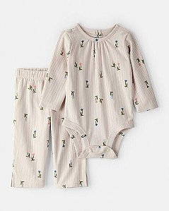 CONJ 2 PÇS MENINA CARTERS BODY E CALÇA CANELADO BEGE FLOR