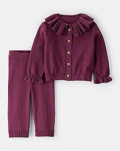 CONJ 2 PÇS MENINA CARTERS CARDIGAN E CALÇA BORDÔ FIO BABADO