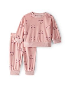 PIJAMA 2 PÇS MENINA CARTERS VELUDO URSO ROSA