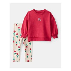 CONJ 2 PÇS MENINA CARTERS MOLETINHO VERMELHO CALÇA CANELADA TULIPA