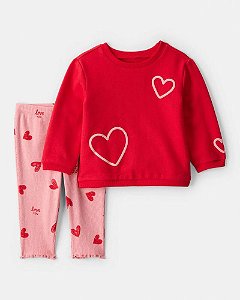 CONJ 2 PÇS MENINA CARTERS MOLETINHO CORAÇÃO COM CALÇA CANELADA