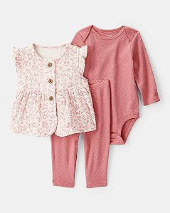 CONJ 3 PÇS MENINA CARTERS COLETE ROSA FLORAL
