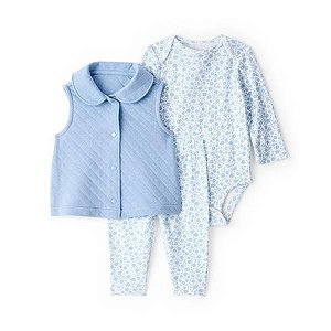 CONJ 3 PÇS MENINA CARTERS COLETE AZUL BODY E CALÇA FLORES