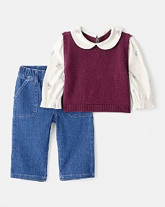 CONJ 2 PÇS MENINA CARTERS COLETE BORDÔ COM CALÇA JEANS
