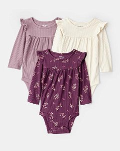 KIT 3 BODYS MENINA CARTERS BORDÔ FLOR