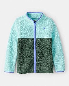 JAQUETA MENINA OSHKOSH SHERPA VERDE ZÍPER LILÁS CORAÇÃO