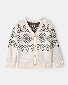 CARDIGAN OSHKOSH GEOMETRICO BEGE BOTÃO
