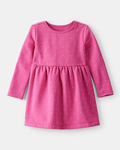 VESTIDO MENINA CARTERS PINK POÁ FORRADO FLEECE