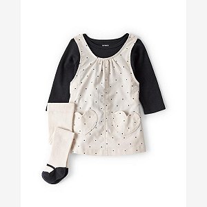 VESTIDO CARTERS BEGE POÁ COM CAMISETA E MEIA CALÇA