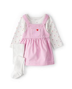 VESTIDO CARTERS ROSA VELUDO CAMISETA CORAÇÃO E MEIA CALÇA