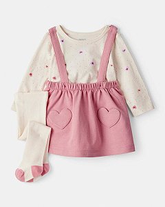 SALOPETE MENINA CARTERS ROSA ALGODÃO CAMISETA E MEIA CALÇA