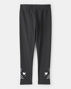 CALÇA LEGGING MENINA CARTERS PRETA CORAÇÃO NA BARRA FORRADA FLEECE