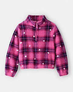 BLUSA SHERPA MENINA OSHKOSH PINK CORAÇÃO XADREZ