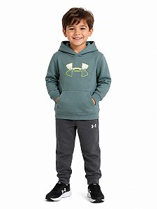 BLUSA MOLETOM UNDER ARMOUR VERDE LOGO NEON FORRADA FLEECE
