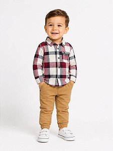 CONJ 2 PÇS TOMMY HILFIGER CAMISA XADREZ CALÇA SARJA BEGE