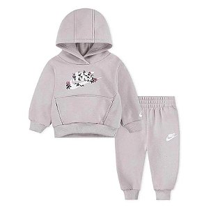 CONJ 2 PÇS MENINA NIKE ROSA LOGO BRANCO FLOR BORDADO