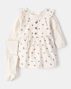 CONJ 3 PÇS MENINA CARTERS JARDINEIRA OFF WHITE FLOR VELUDO