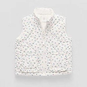 COLETE MENINA OKIE DOKIE BRANCO FLORES REVERSÍVEL SHERPA
