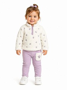 CONJ 2 PÇS MENINA NICOLE MILLER BLUSA SHERPA BEGE CALÇA LILÁS