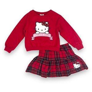CONJ 2 PÇS MENINA HELLO KITTY MOLETOM VERMELHO COM SAIA