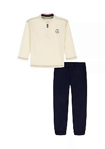 CONJ 2 PÇS MENINO TOMMY HILFIGER BLUSA BEGE CALÇA SARJA AZUL