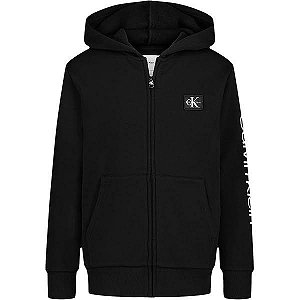 JAQUETA MENINO CALVIN KLEIN PRETO ZÍPER COM GORRO