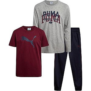 CONJ 3 PÇS MENINO PUMA 2 CAMISETAS E CALÇA DRY FIT