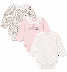 KIT 3 BODYS MENINA RABBIT BEAR BODY FLORAL MANGA LONGA