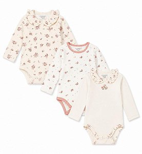 KIT 3 BODYS MENINA CHICK PEA BEGE GOLA FLORAL