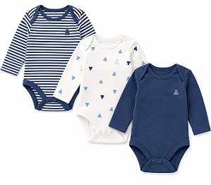 KIT 3 BODYS MANGA LONGA GAP AZUL