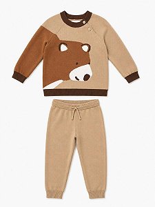 CONJ 2 PÇS OKIE DOKIE BEGE URSO FIO BOTÕES