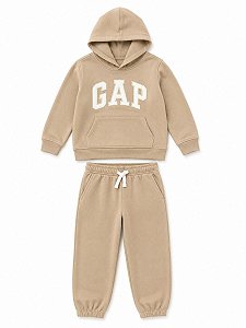 CONJ 2 PÇS GAP BEGE LOGO BRANCA MOLETOM E CALÇA