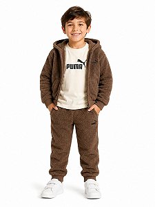 CONJ 3 PÇS MENINO PUMA SHERPA MARROM COM CAMISETA