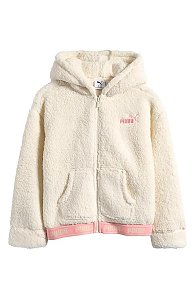 JAQUETA MENINA PUMA OFF WHITE BORDADO ROSA SHERPA