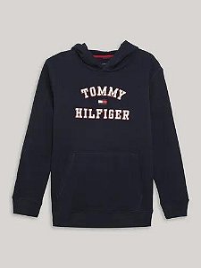 BLUSA MOLETOM TOMMY HILFIGER AZUL COM GORRO LOGO BORDADA