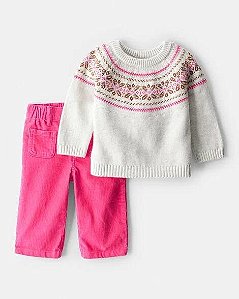 CONJ 2 PÇS MENINA CARTERS CARDIGAN FIO CALÇA VELUDO