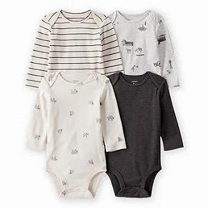 KIT 4 BODYS CARTERS CINZA E BEGE OVELHA