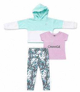 CONJ 3 PÇS MENINA RBX MOLETOM VERDE COM LEGGING E CAMISETA